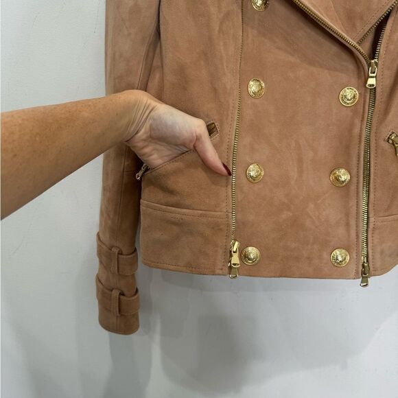 L’AGENCE $1595 Billie Belted Suede Biker Jacket in Capuccino Suede *miss… - Picture 14 of 14